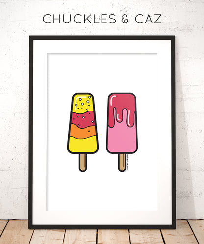 Pink Ice Blocks on White Digital Artwork - Chuckles & Caz