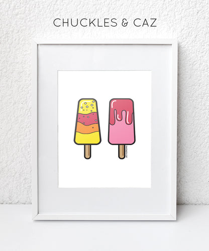 Pink Ice Blocks on White Digital Artwork - Chuckles & Caz