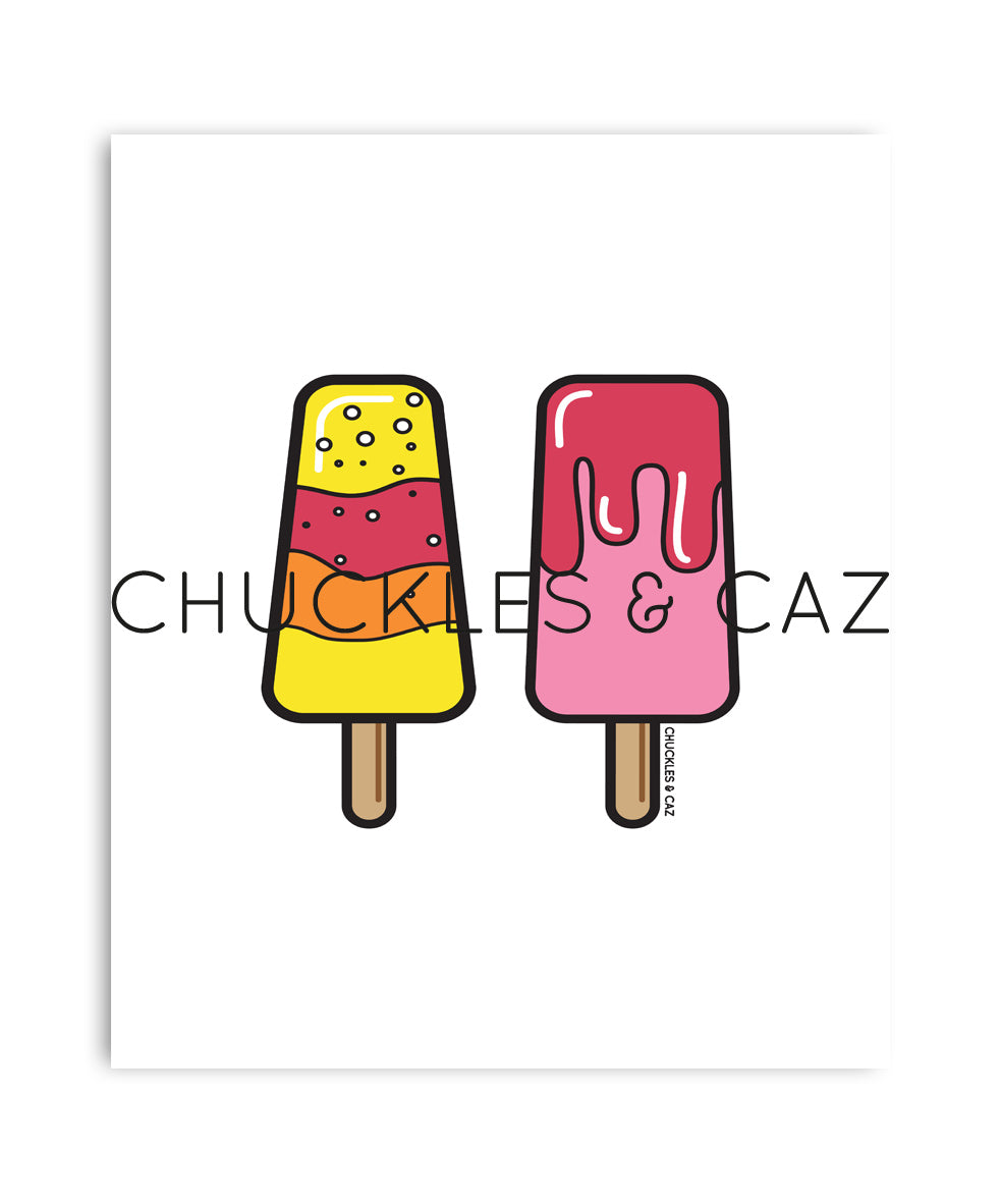 Pink Ice Blocks on White Digital Artwork - Chuckles & Caz