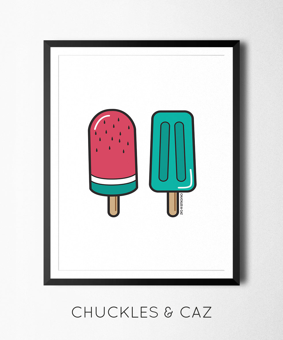 Green Ice Blocks on White Digital Artwork - Chuckles & Caz