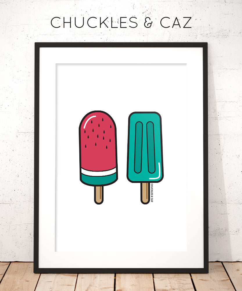 Green Ice Blocks on White Digital Artwork - Chuckles & Caz