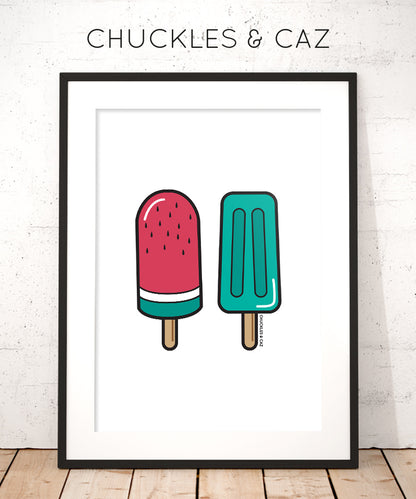 Green Ice Blocks on White Digital Artwork - Chuckles & Caz