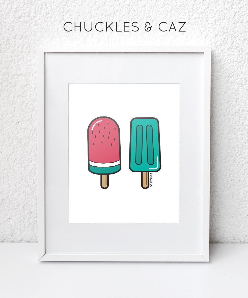 Green Ice Blocks on White Digital Artwork - Chuckles & Caz