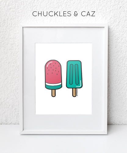 Green Ice Blocks on White Digital Artwork - Chuckles & Caz