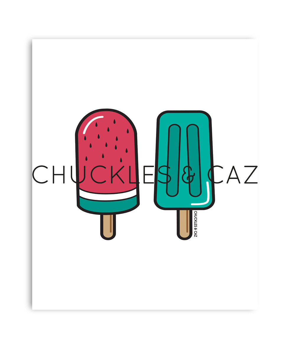 Green Ice Blocks on White Digital Artwork - Chuckles & Caz