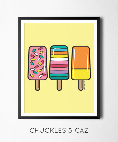 Multicoloured Ice Blocks on Yellow Digital Artwork - Chuckles & Caz