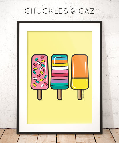 Multicoloured Ice Blocks on Yellow Digital Artwork - Chuckles & Caz
