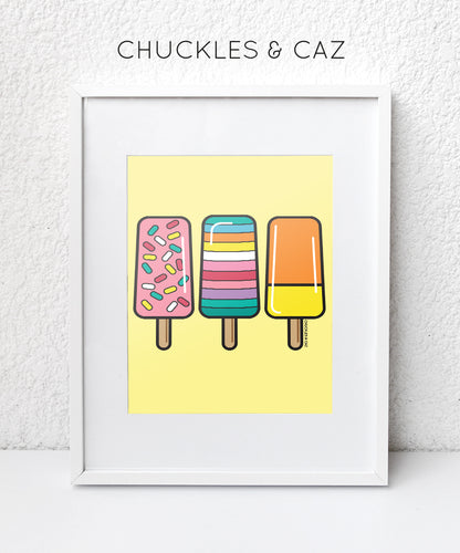 Multicoloured Ice Blocks on Yellow Digital Artwork - Chuckles & Caz