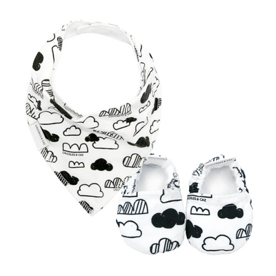Clouds Baby Booties & matching Dribble Bib - Gift Set - Chuckles & Caz