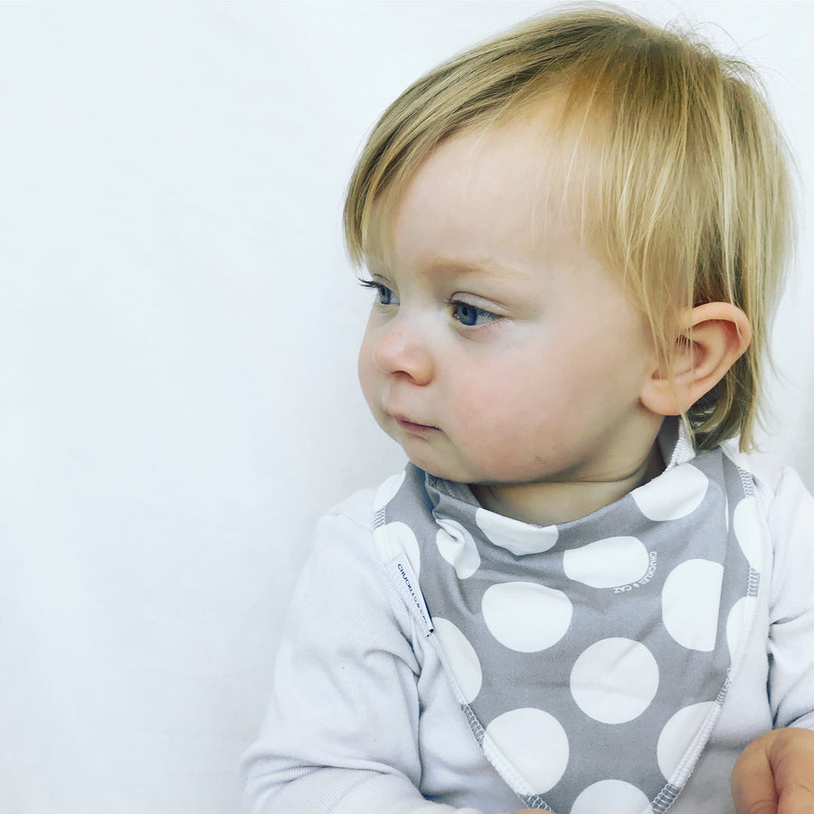 Grey Spot Baby Booties & matching Dribble Bib - Gift Set - Chuckles & Caz