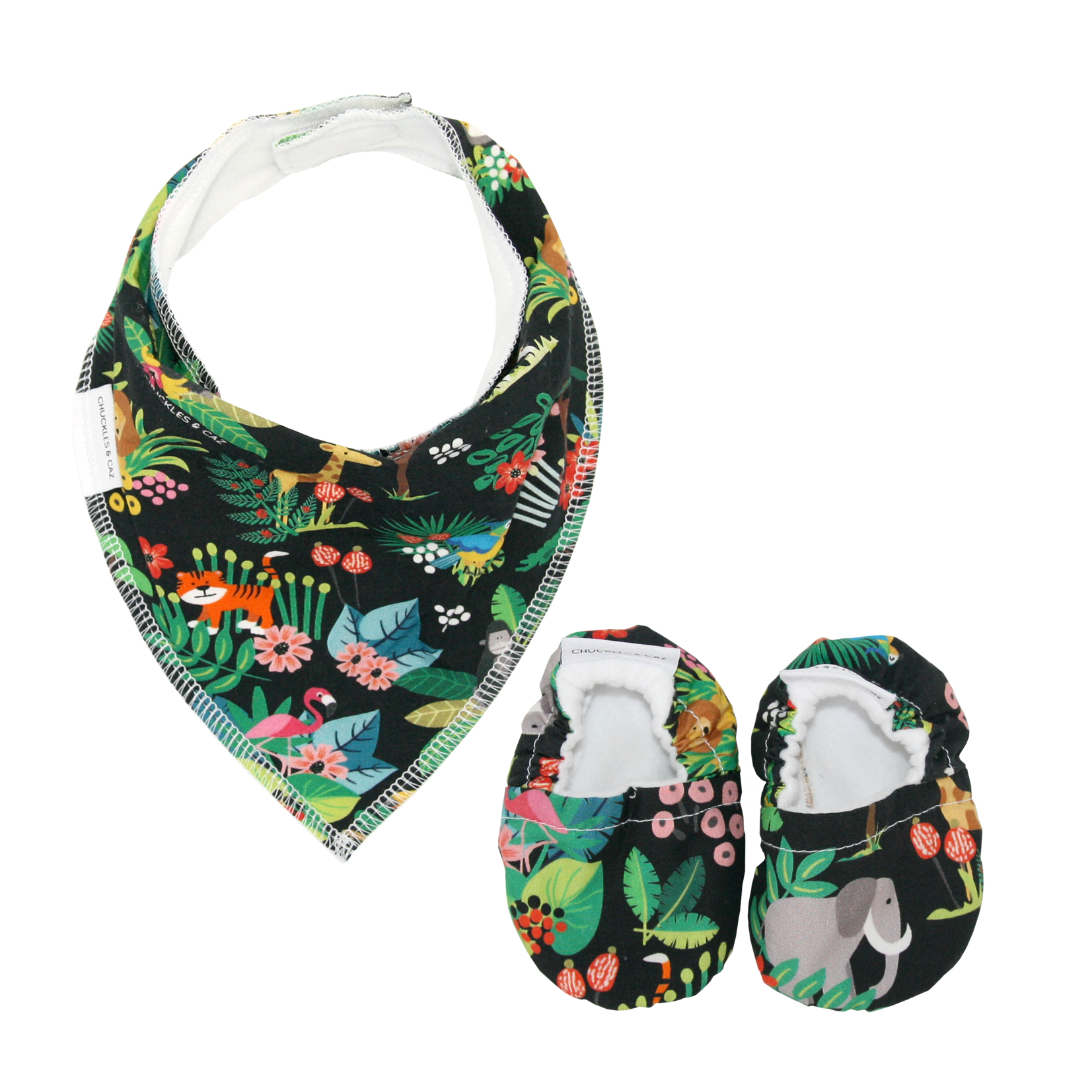 Jungle Baby Booties & matching Dribble Bib - Gift Set - Chuckles & Caz