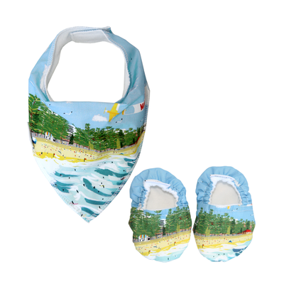 Manly Surf Beach Baby Booties & matching Dribble Bib - Gift Set - Chuckles & Caz