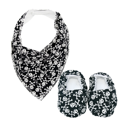 Mono Skullz Baby Booties & matching Dribble Bib - Gift Set - Chuckles & Caz