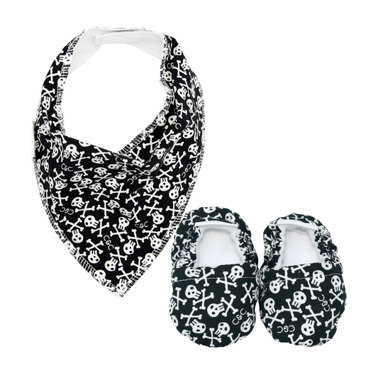 Mono Skullz Baby Booties & matching Dribble Bib - Gift Set - Chuckles & Caz
