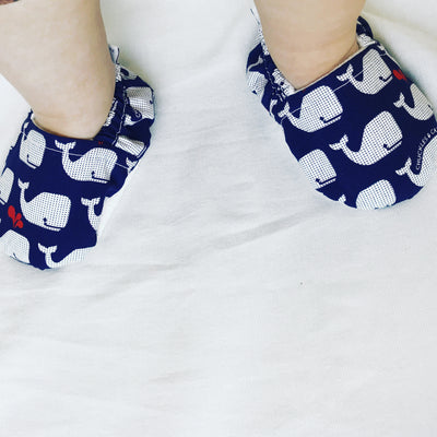 Navy Whales Baby Booties - Chuckles & Caz