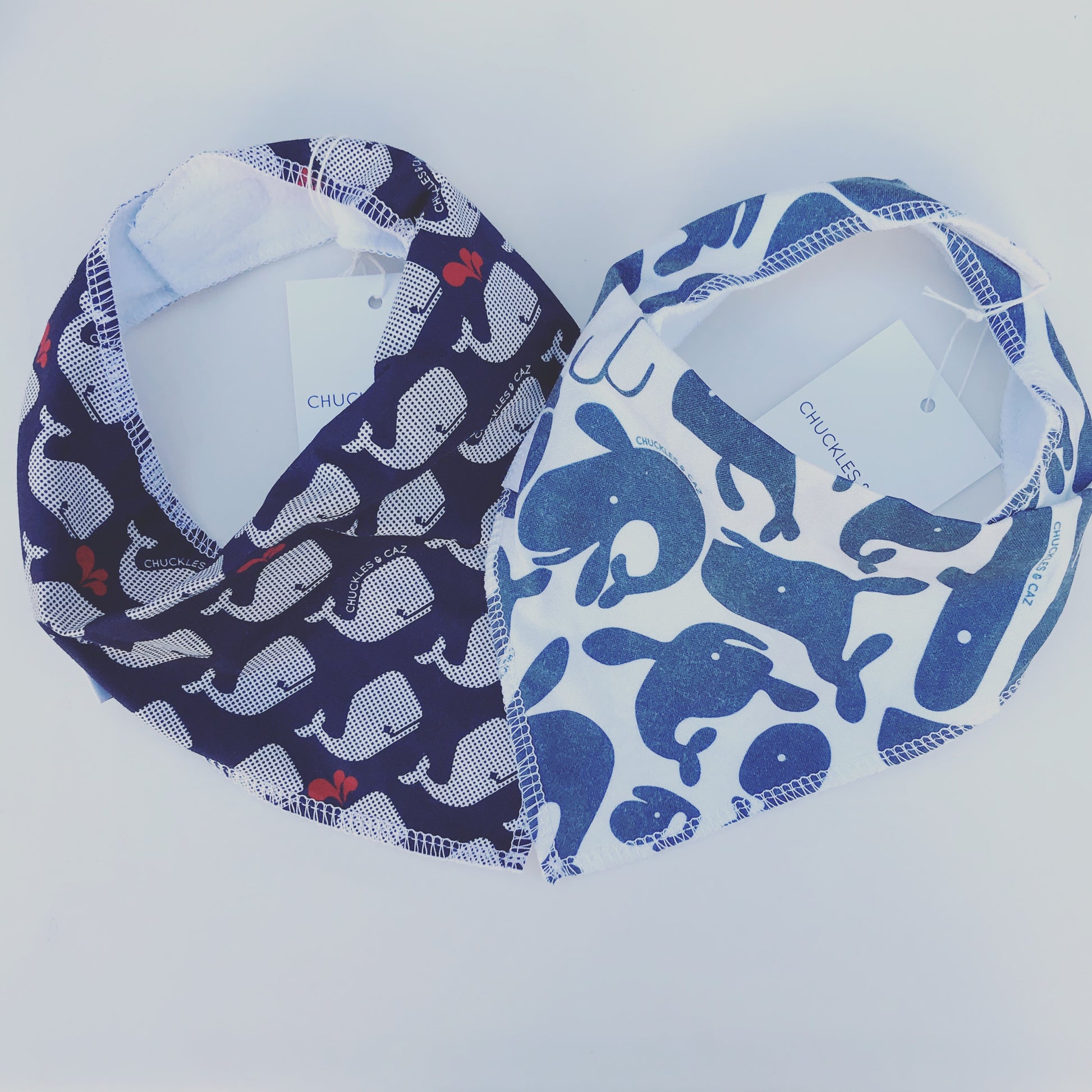 Navy & White Whales Dribble Bib - Chuckles & Caz