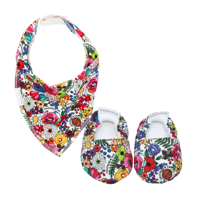 Super Floral Baby Booties & matching Dribble Bib - Gift Set - Chuckles & Caz