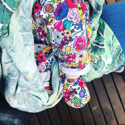 Super Floral Baby Booties & matching Dribble Bib - Gift Set - Chuckles & Caz
