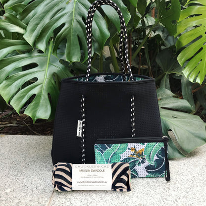Reversible Neoprene Tote Bag & Muslin Swaddle - Gift Set - Chuckles & Caz