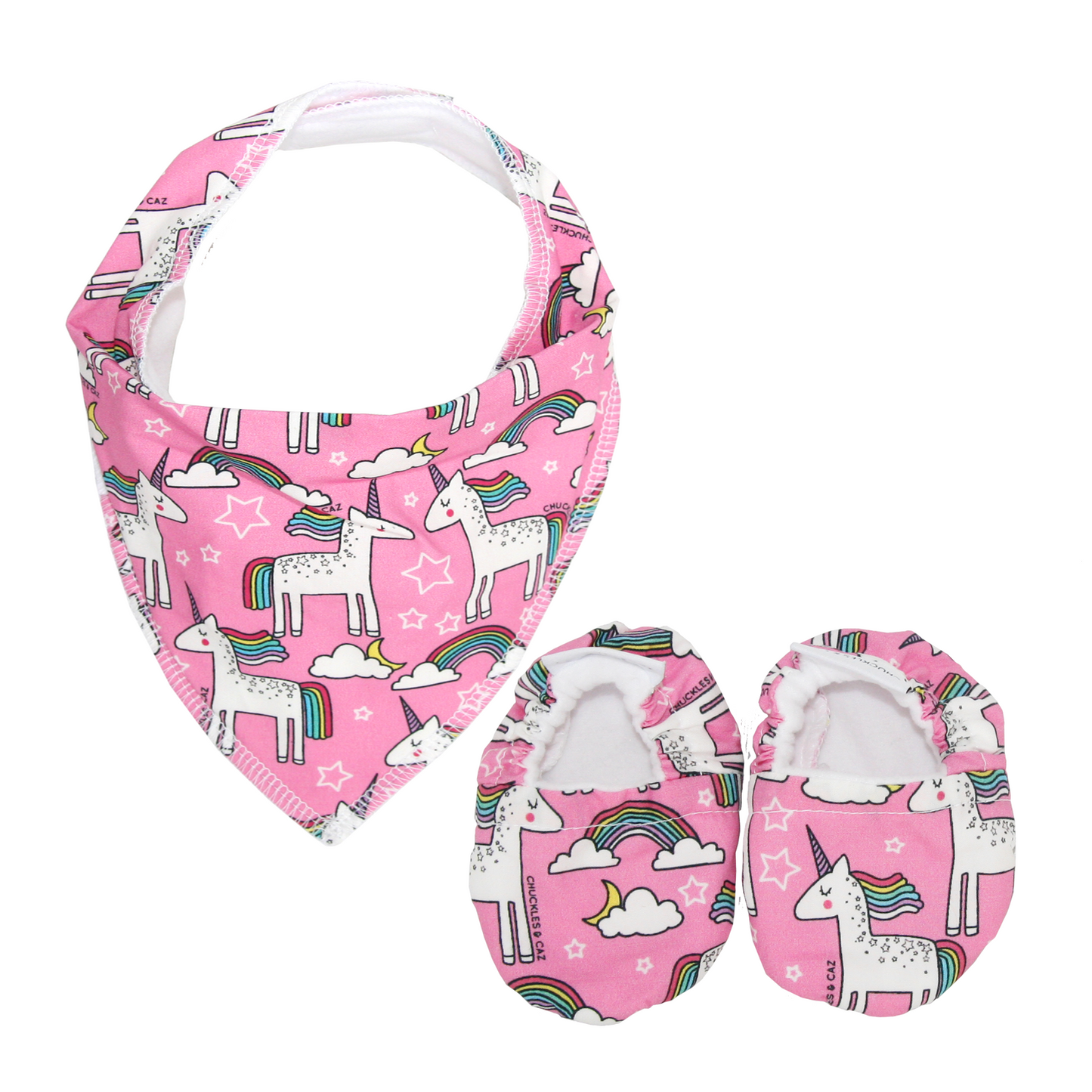 Unicorn Baby Booties & matching Dribble Bib - Gift Set - Chuckles & Caz