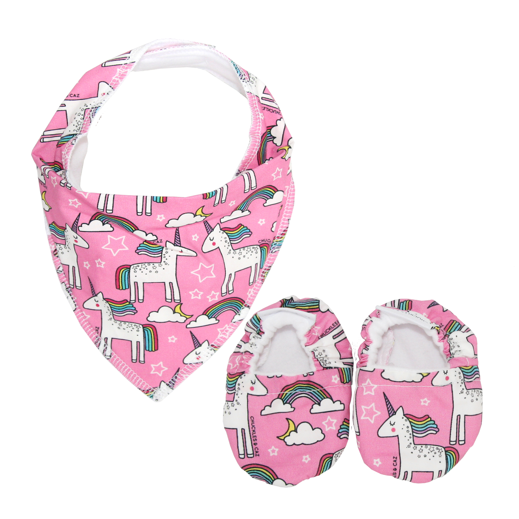 Unicorn Baby Booties & matching Dribble Bib - Gift Set - Chuckles & Caz