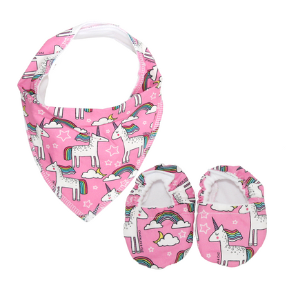 Unicorn Baby Booties & matching Dribble Bib - Gift Set - Chuckles & Caz