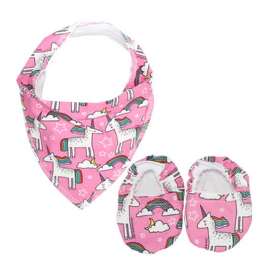 Unicorn Baby Booties & matching Dribble Bib - Gift Set - Chuckles & Caz