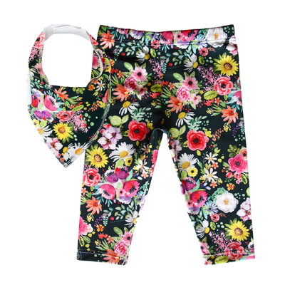 Watercolour Flower Dribble Bib & Leggings - Gift Set - Chuckles & Caz
