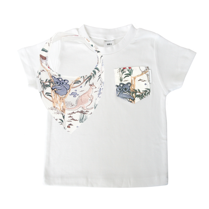 Australian Sketched Animals Print Pocket Tee & matching Dribble Bib - Gift Set - Chuckles & Caz