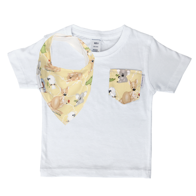 Cute Australian Animals Print Pocket Tee & matching Dribble Bib - Gift Set - Chuckles & Caz