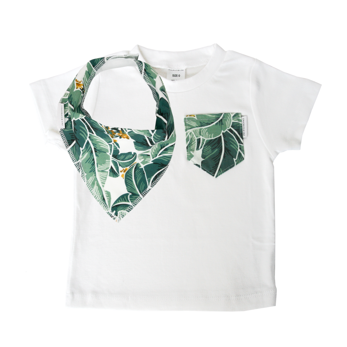 Tropical Palm Print Pocket Tee & matching Dribble Bib - Gift Set - Chuckles & Caz