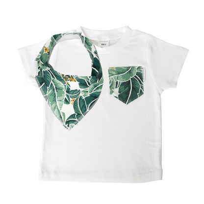 Tropical Palm Print Pocket Tee & matching Dribble Bib - Gift Set - Chuckles & Caz