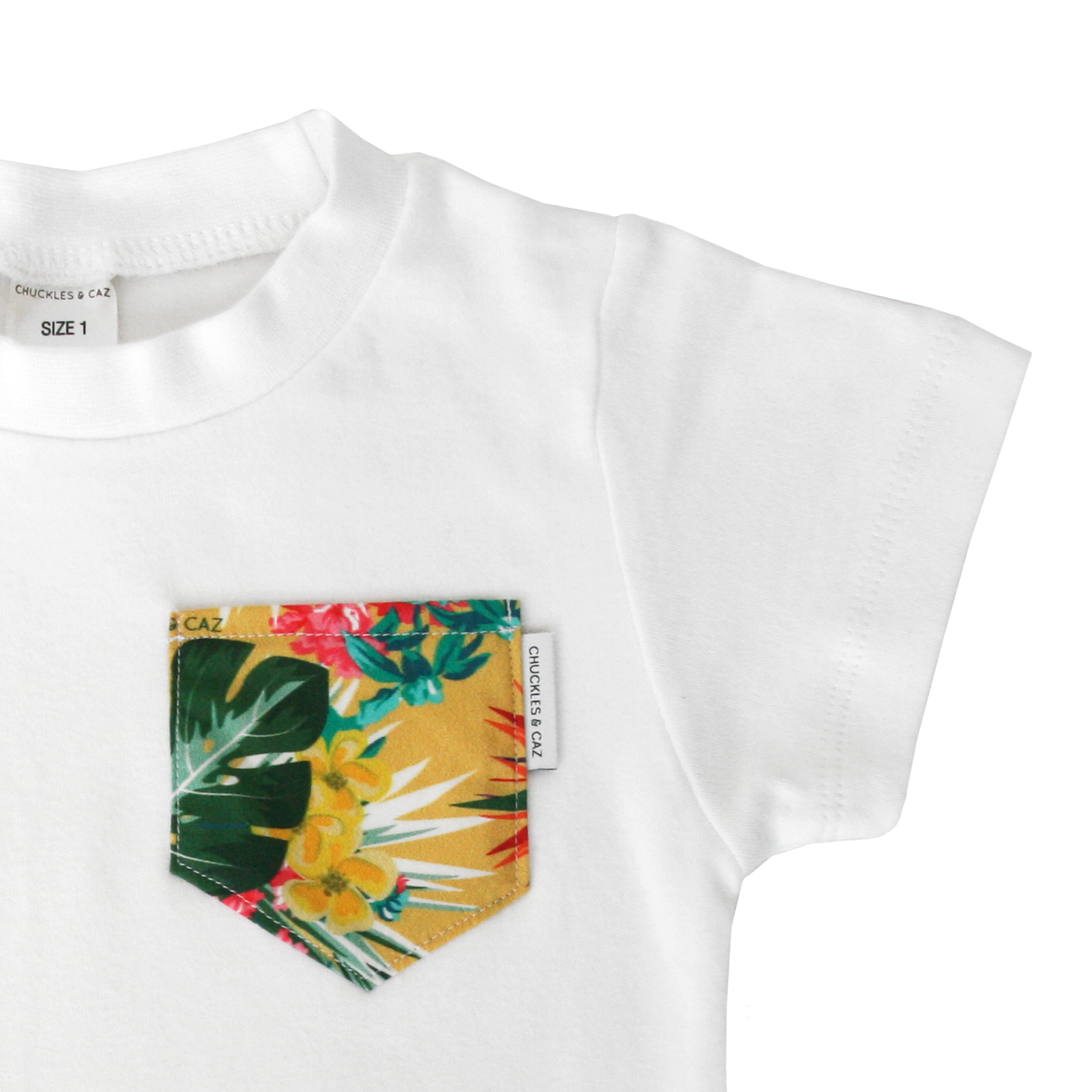 Yellow Hawaiian Print Pocket Tee & matching Dribble Bib - Gift Set - Chuckles & Caz