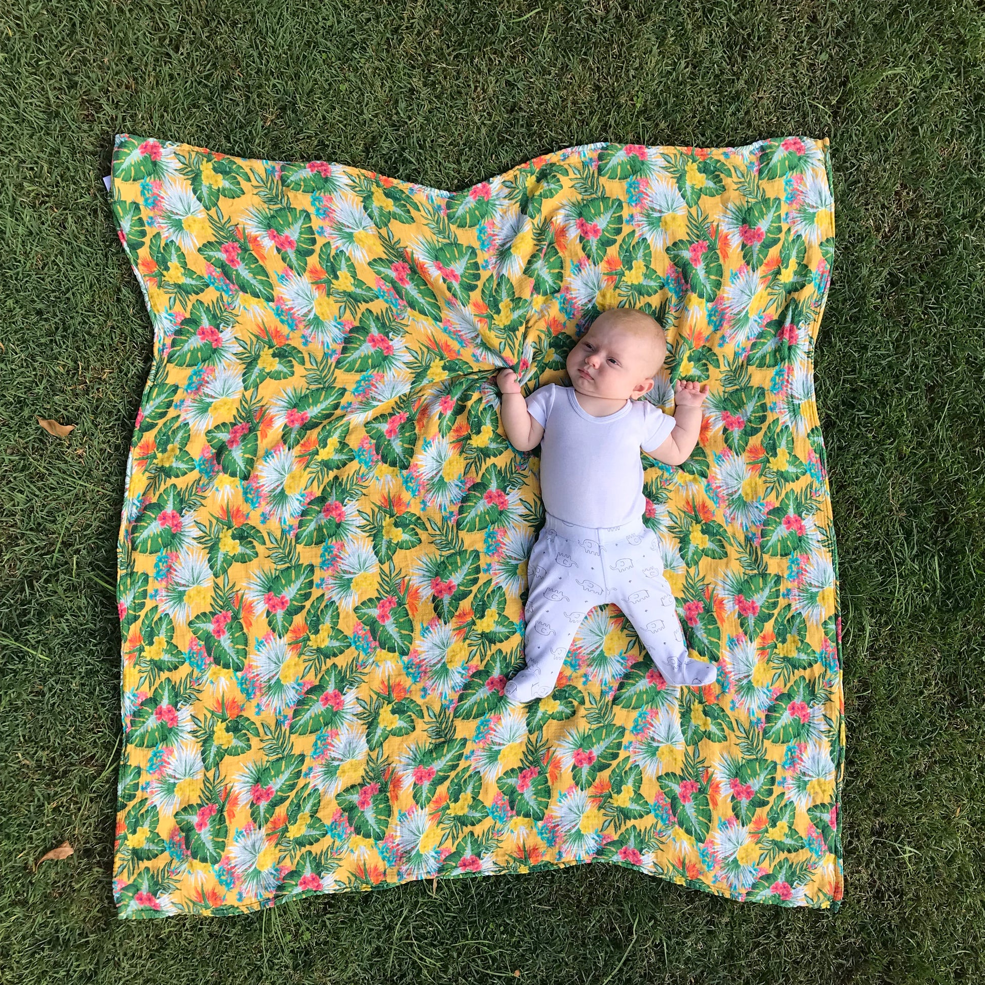 Yellow Hawaiian Muslin Swaddle - Chuckles & Caz